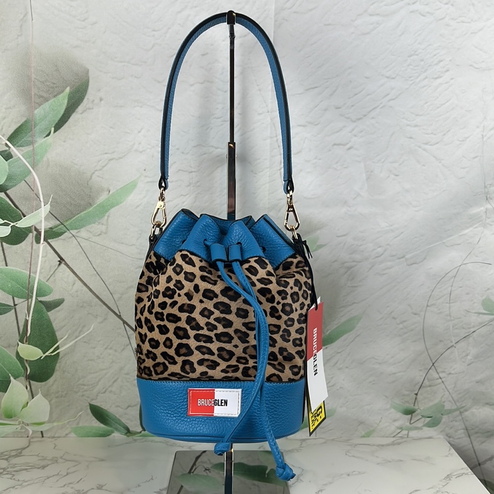BruceGlen Leopard Bucket Bag Electric Sky Blue